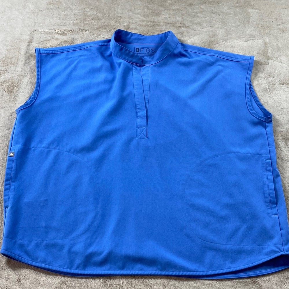 FIGS Technical Collection Rafaela Sleeveless Mandarin Collar Scrub Top XL Blue